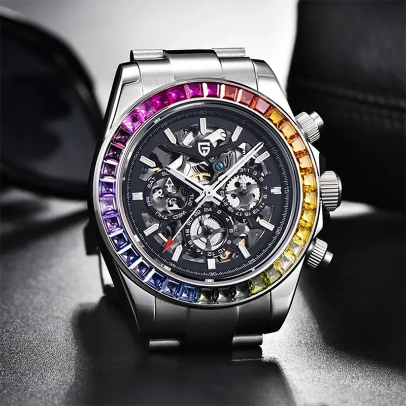 Pagani Design Skeleton Dial Rainbow Bezel Men's Watch- PD-1777